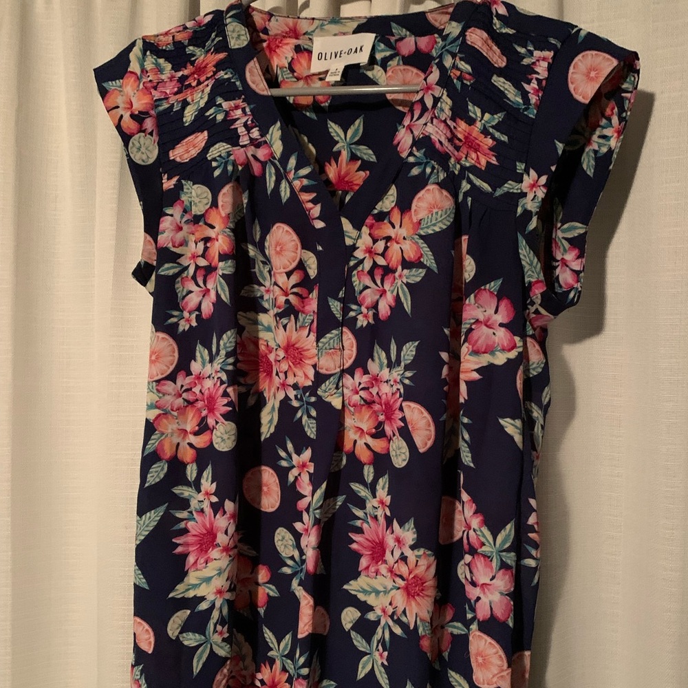 Navy floral citrus blouse